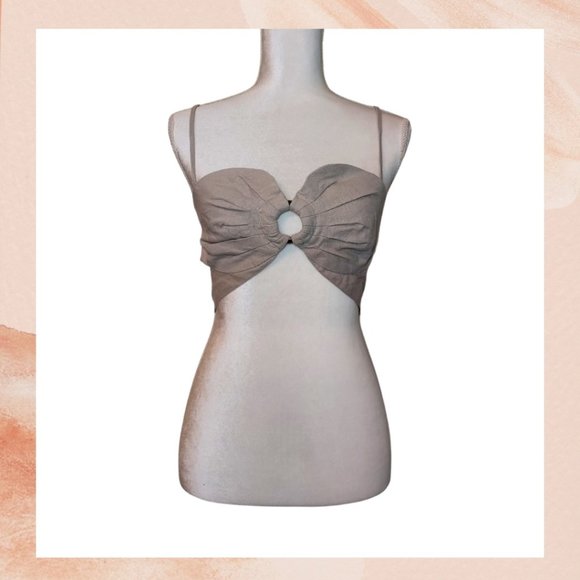 7 For All Mankind Khaki Linen Cut-Out Spaghetti Strap Bustier - Picture 1 of 6